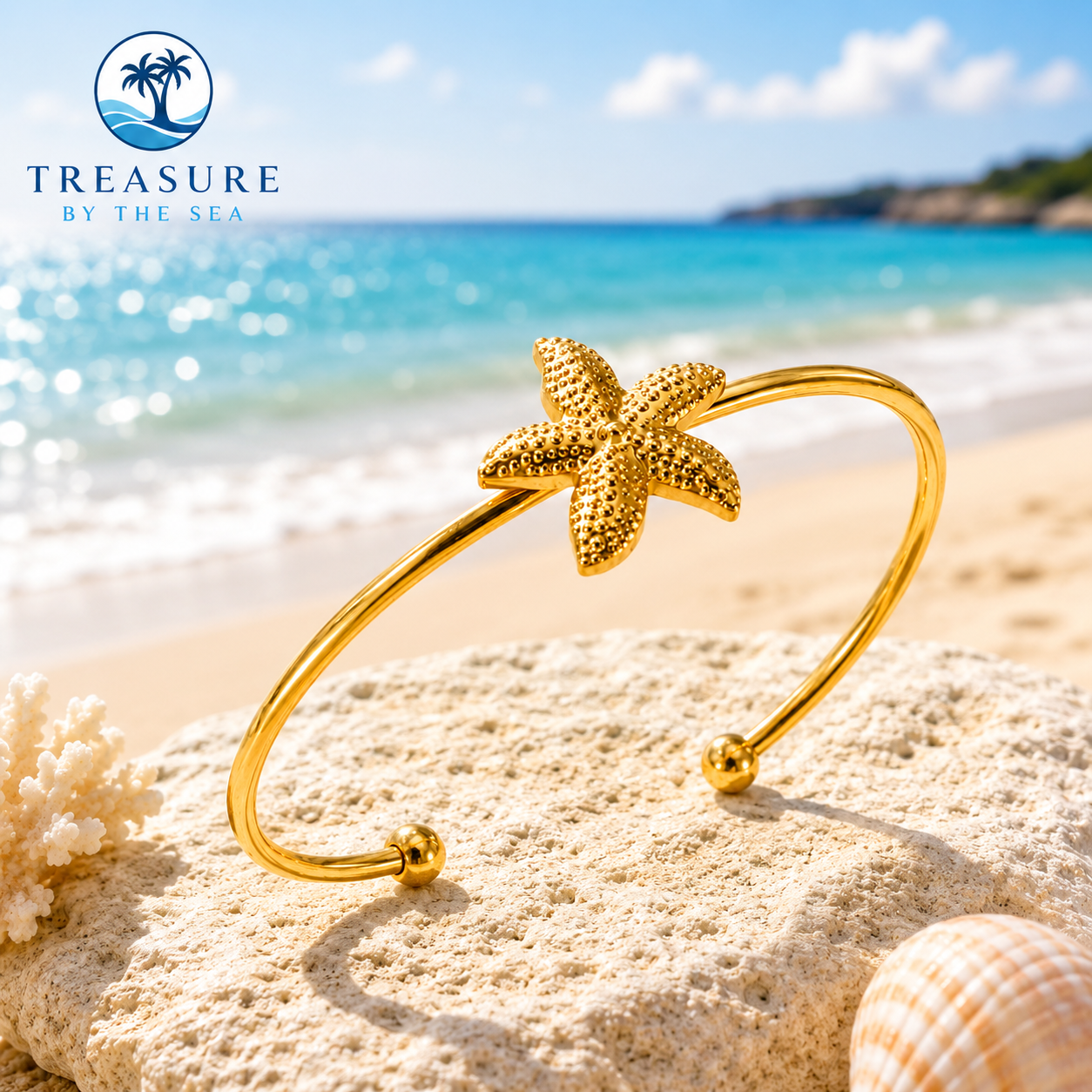 Starfish Cuff Bangle Gold