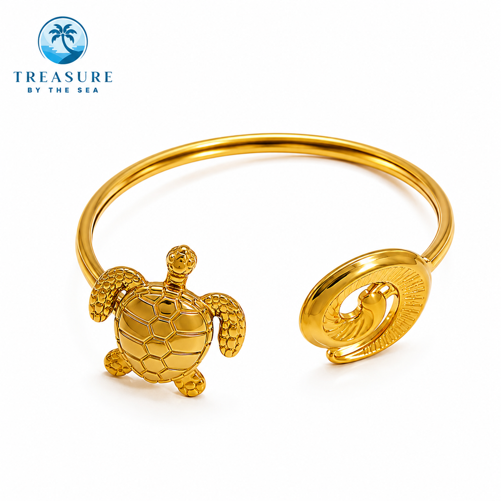 Turtle & Wave Cuff Bangle Gold
