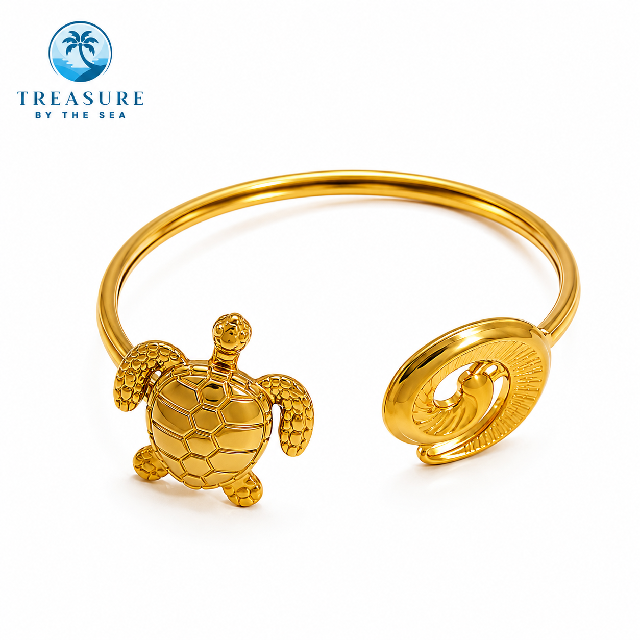 Turtle & Wave Cuff Bangle Gold