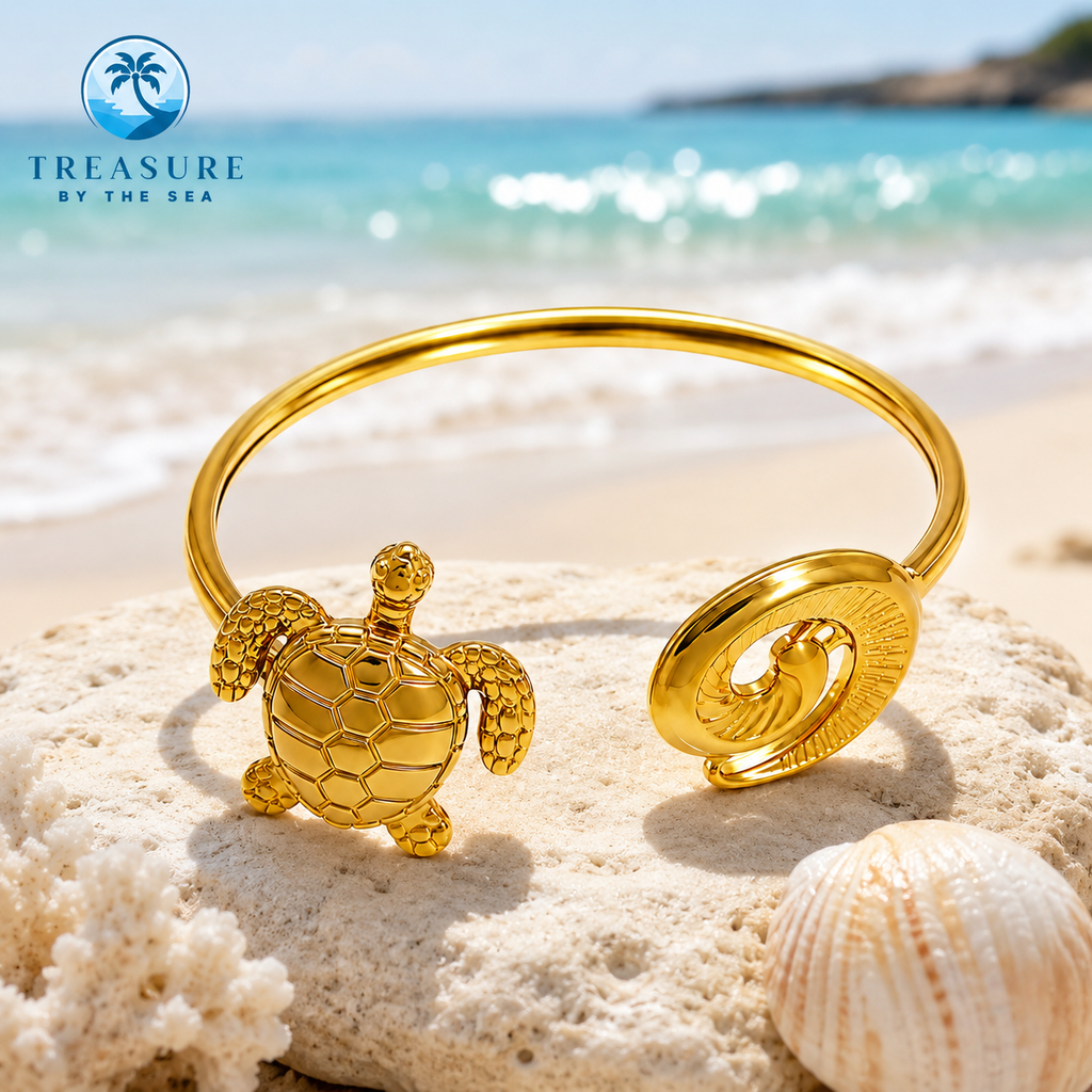 Turtle & Wave Cuff Bangle Gold