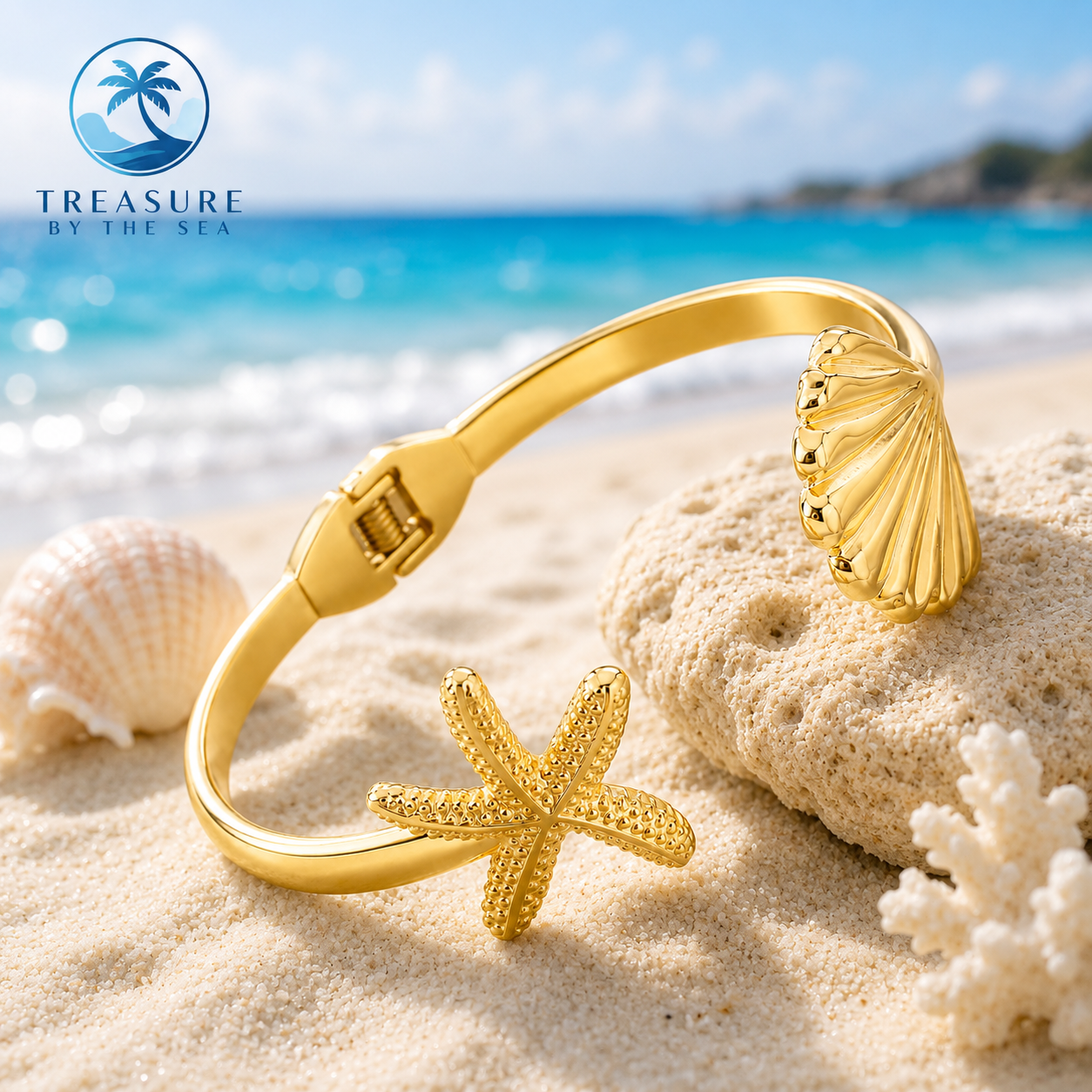 Starfish & Seashell Hinge Bangle