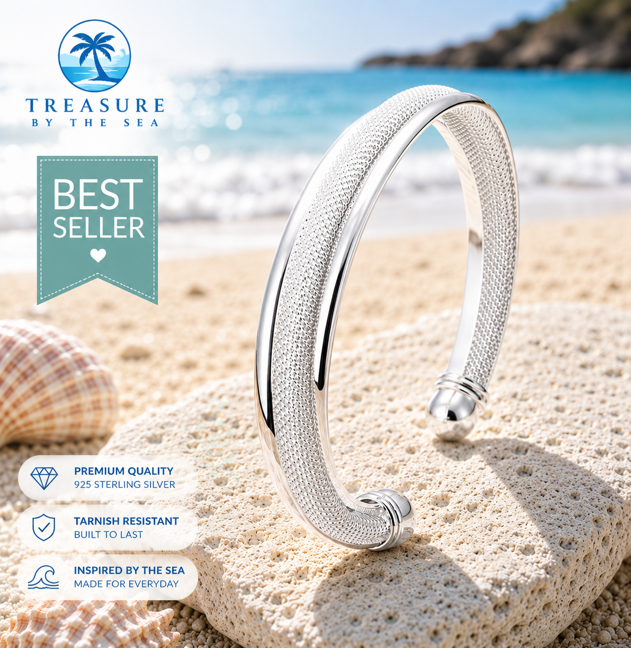Sterling Silver Ocean Mist Cuff Bracelet