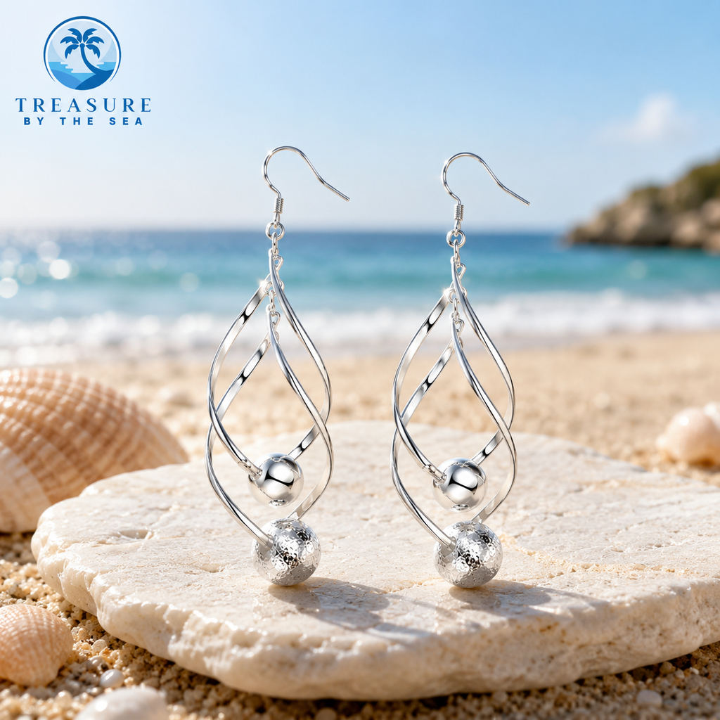 Coastal Twist Ball Silver Earrings