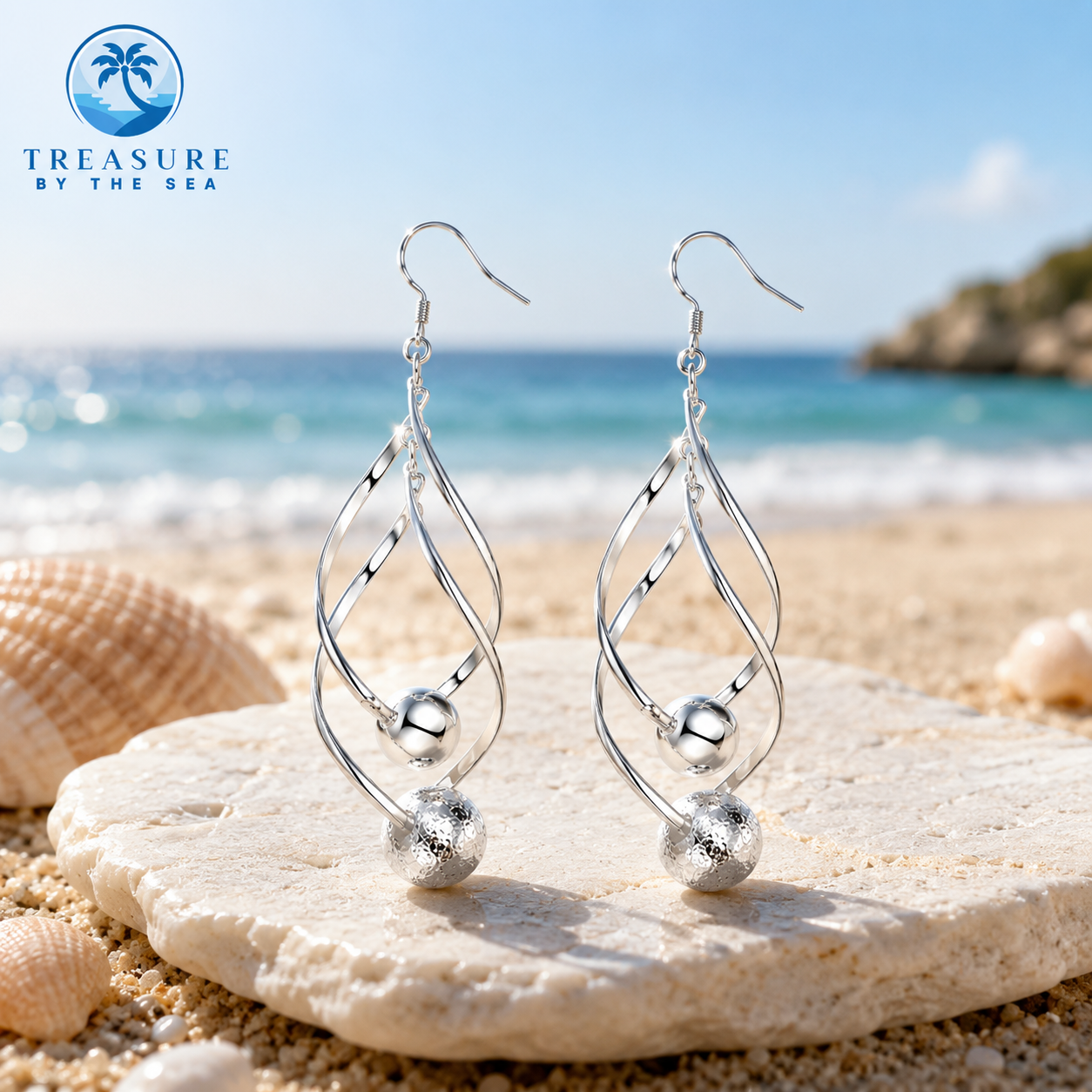 Coastal Twist Ball Silver Earrings