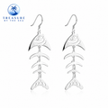 Silver Fish Bone Drop Earrings