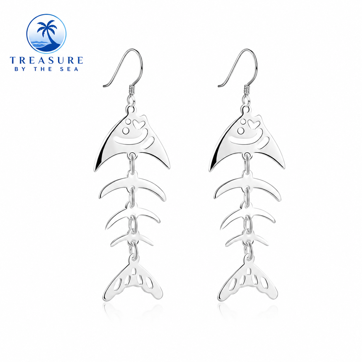Silver Fish Bone Drop Earrings