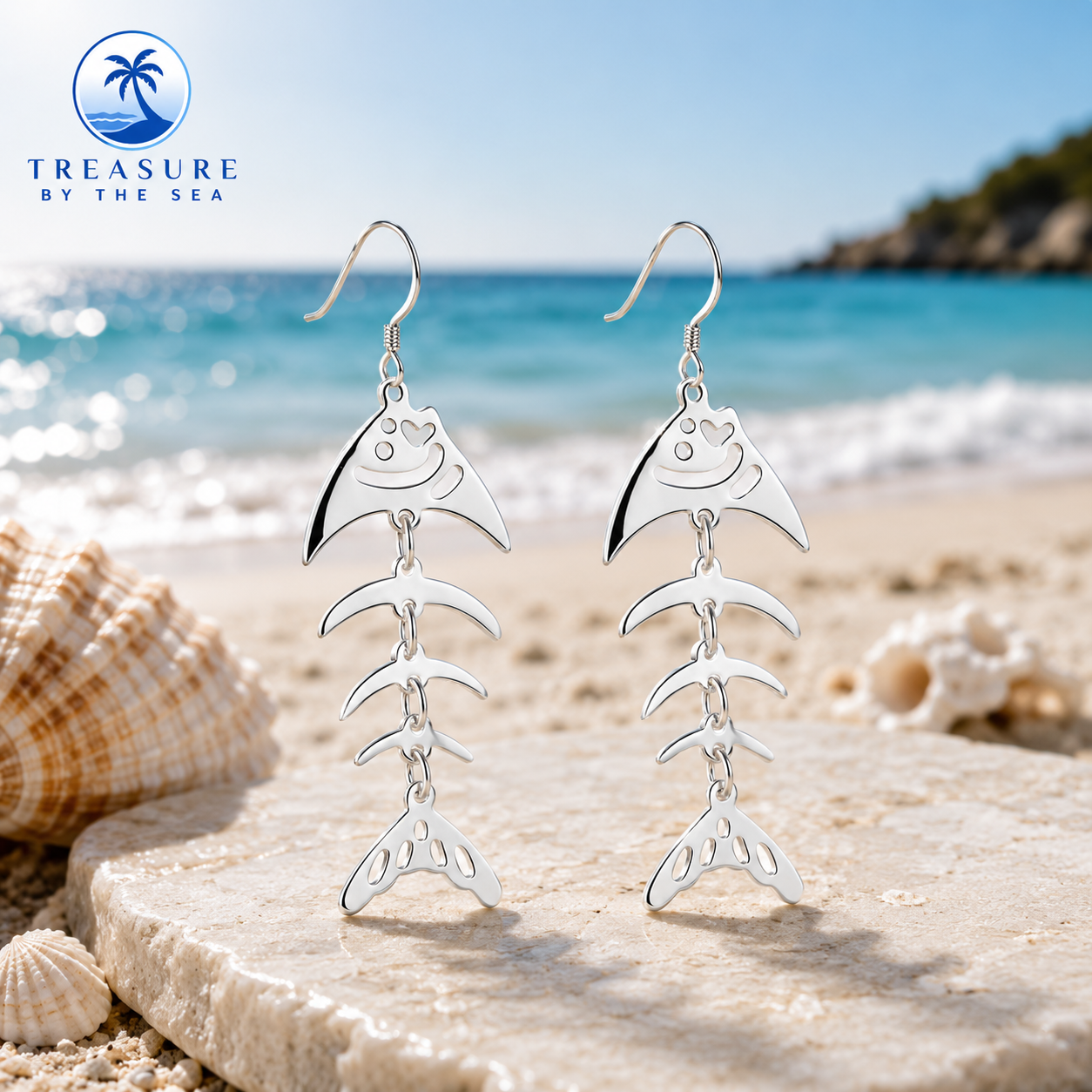 Silver Fish Bone Drop Earrings