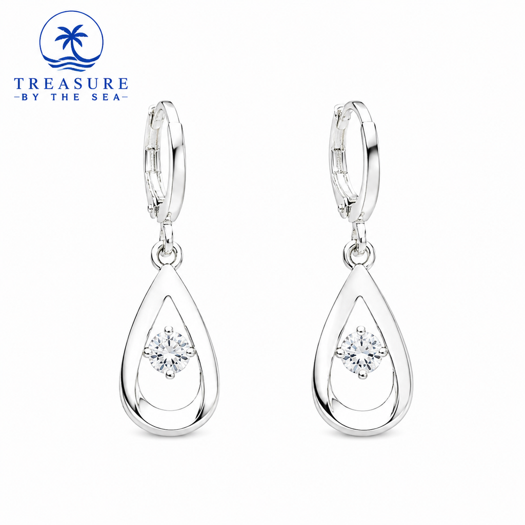 Silver Teardrop Crystal Hoop Earrings