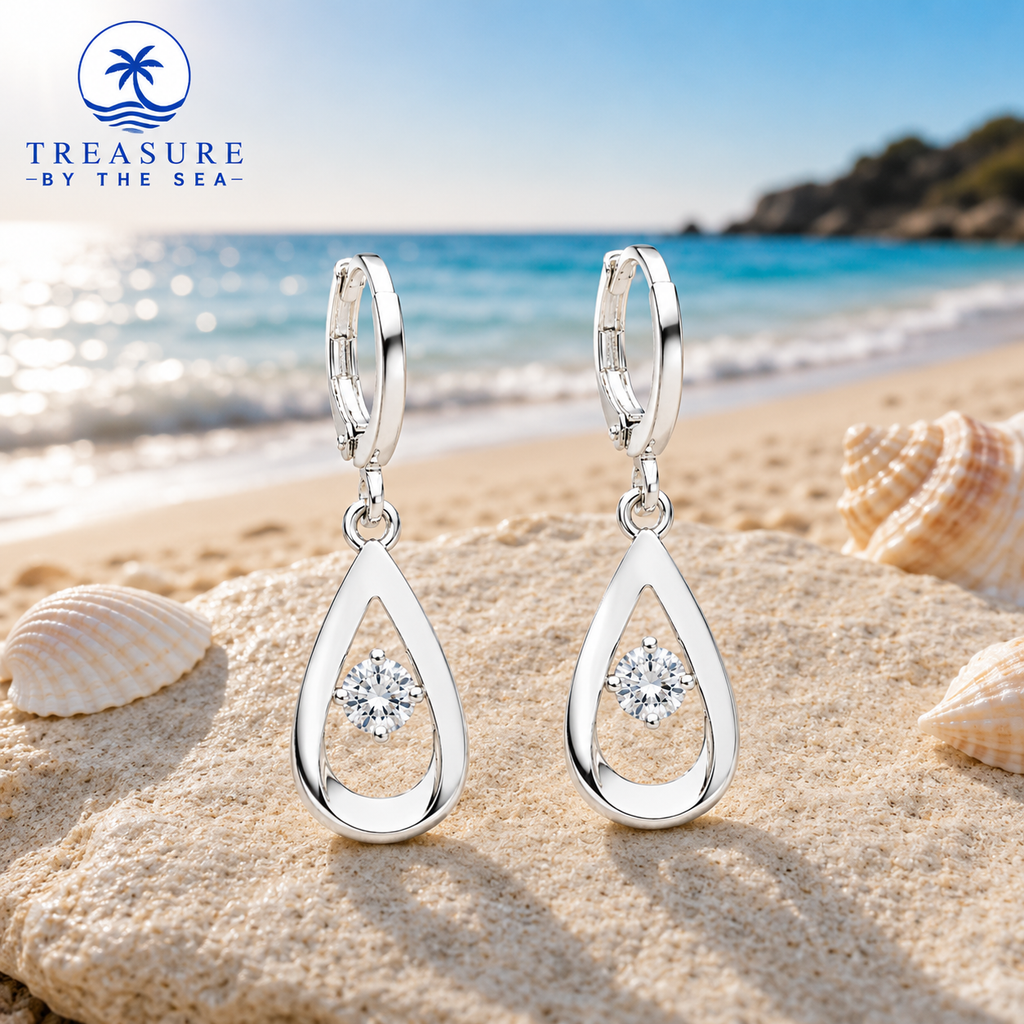Silver Teardrop Crystal Hoop Earrings