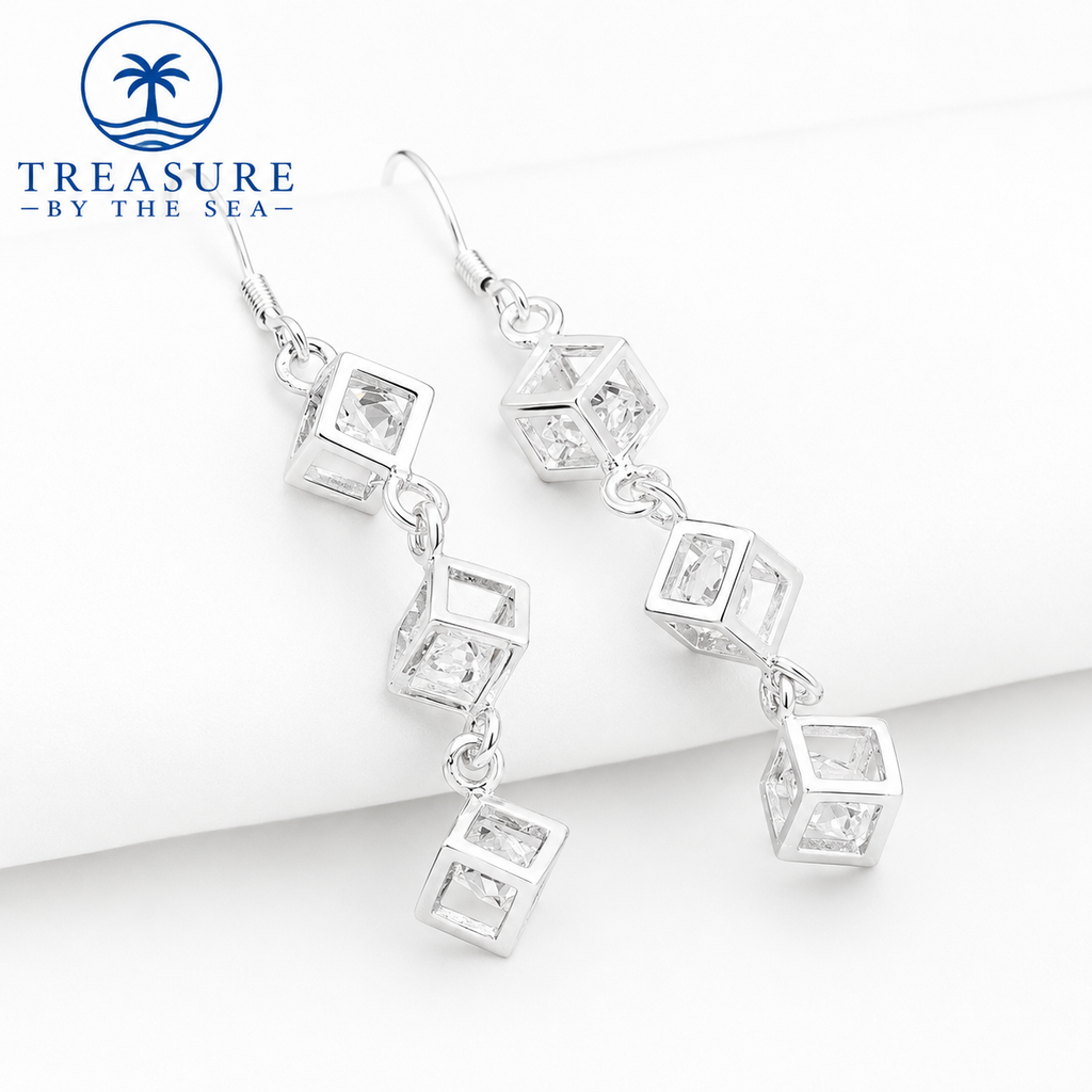 Sterling Silver Crystal Cube Drop