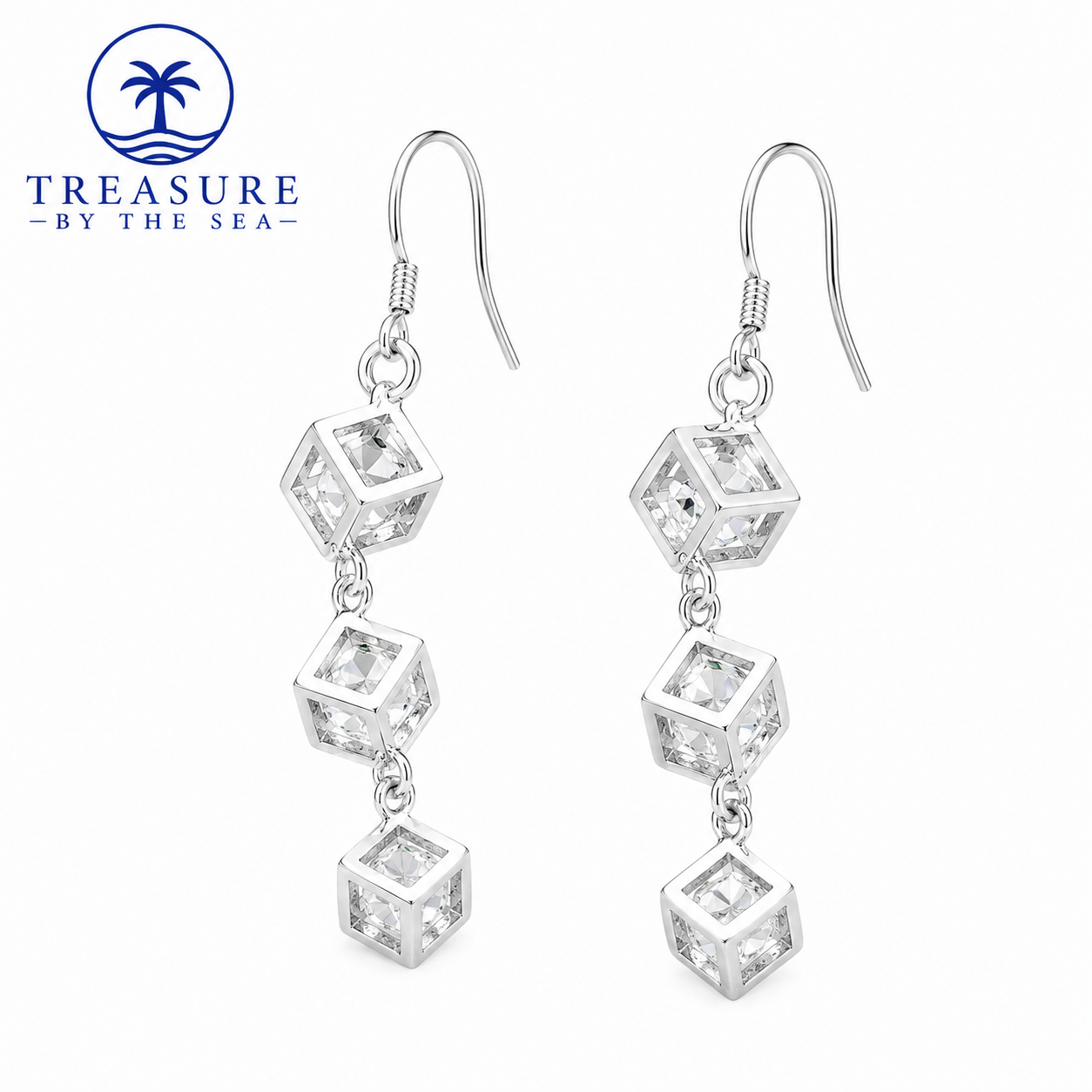 Sterling Silver Crystal Cube Drop