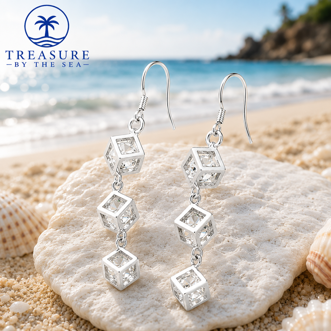 Sterling Silver Crystal Cube Drop
