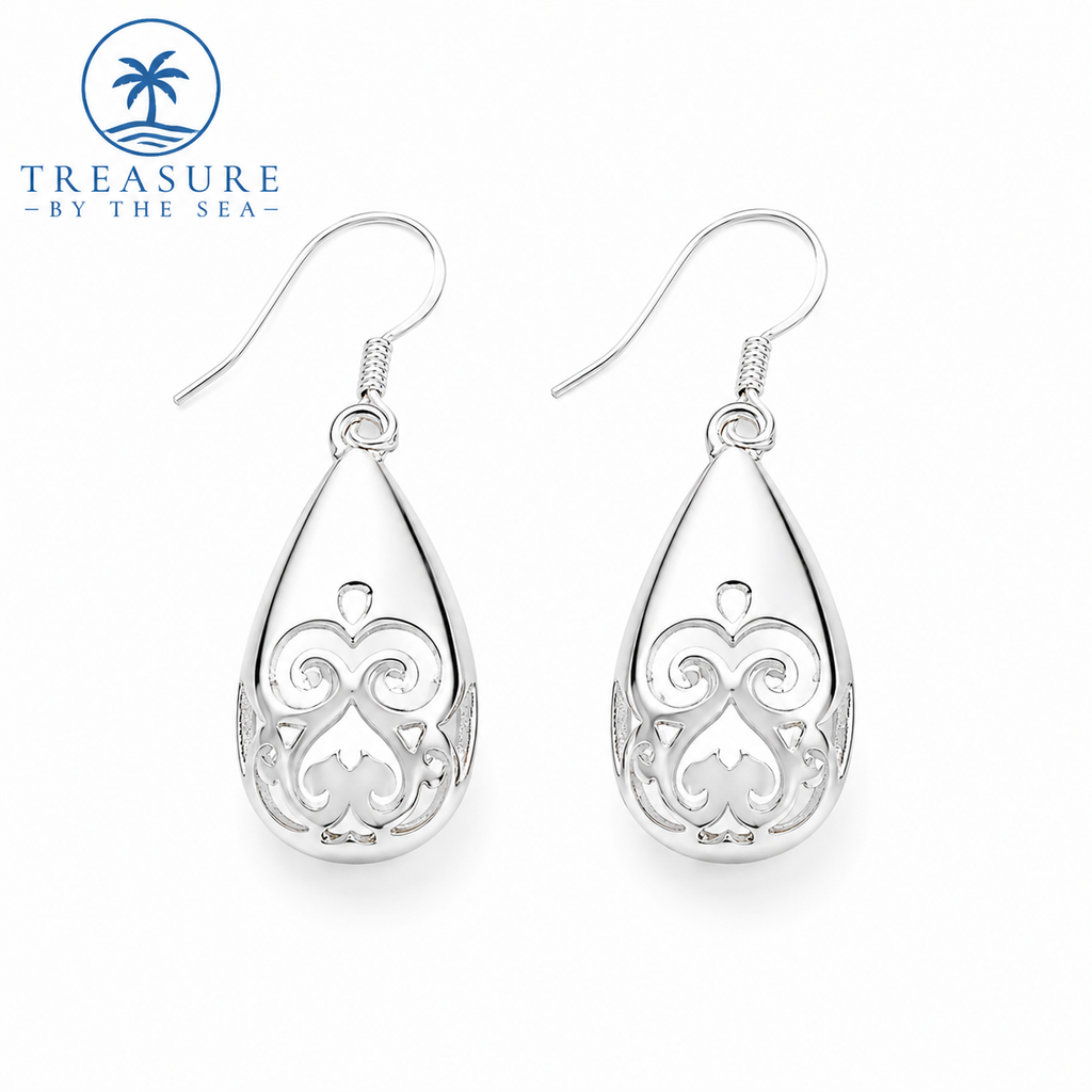 Silver Filagree Teardrop Earrings