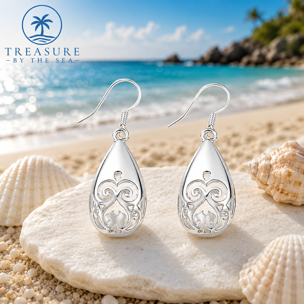 Silver Filagree Teardrop Earrings