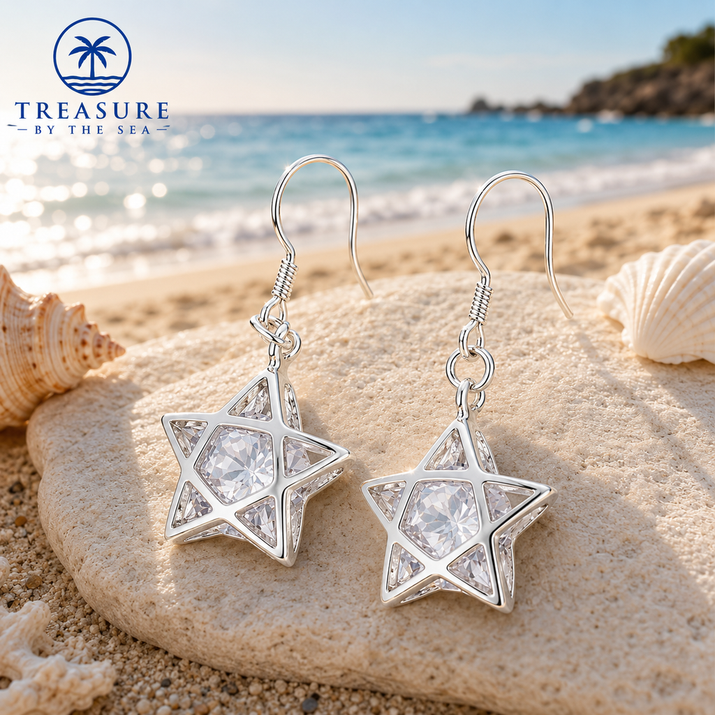 Sterling Silver Crystal Star Drop Earrings
