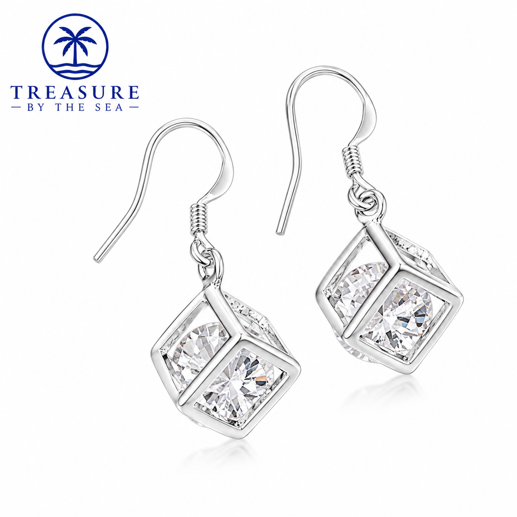 Sterling Silver Geometric Crystal Drop Earrings