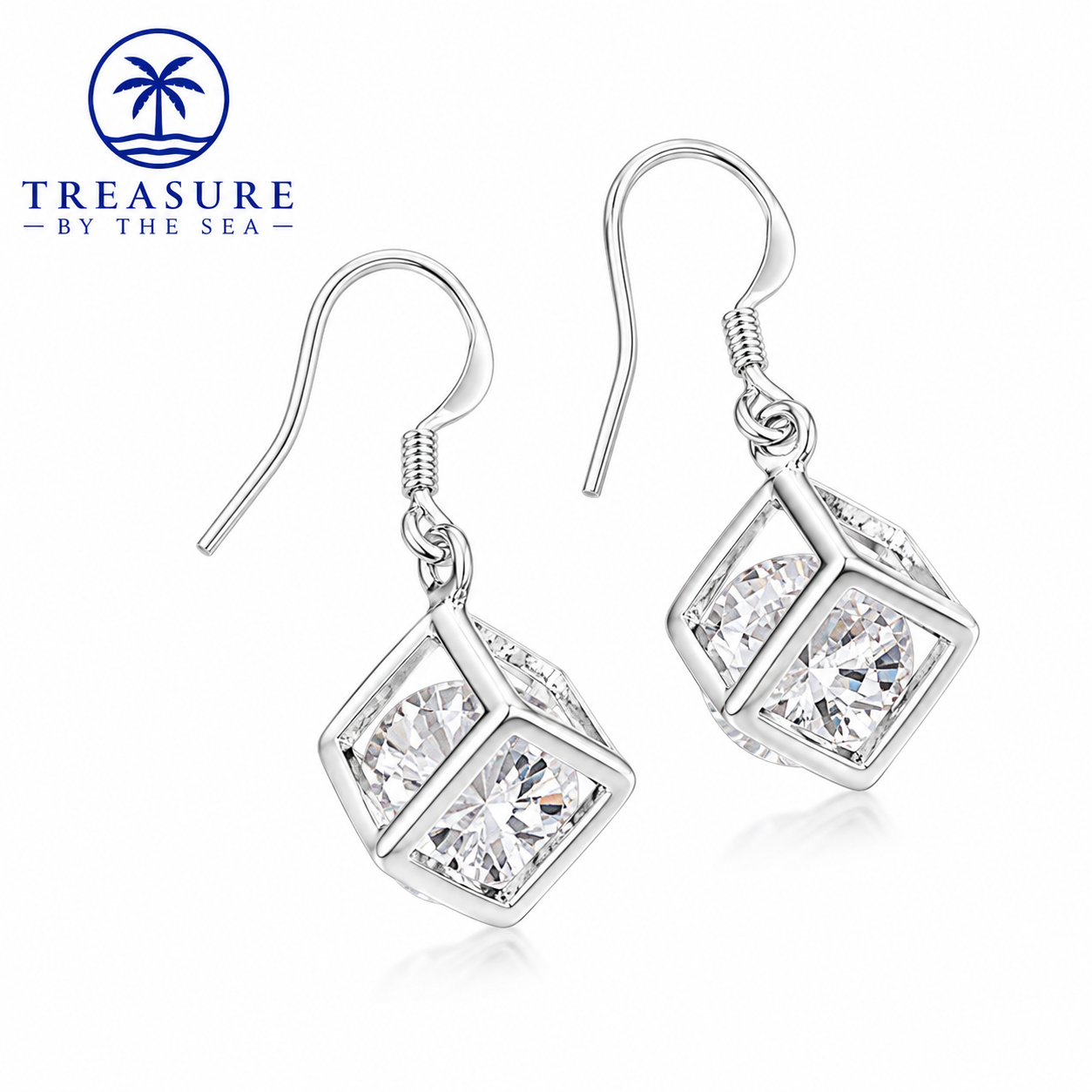Sterling Silver Geometric Crystal Drop Earrings