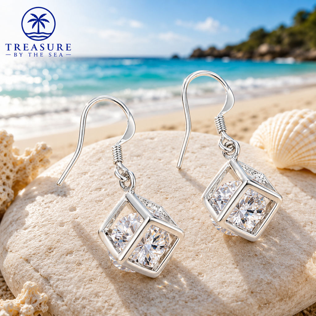 Sterling Silver Geometric Crystal Drop Earrings