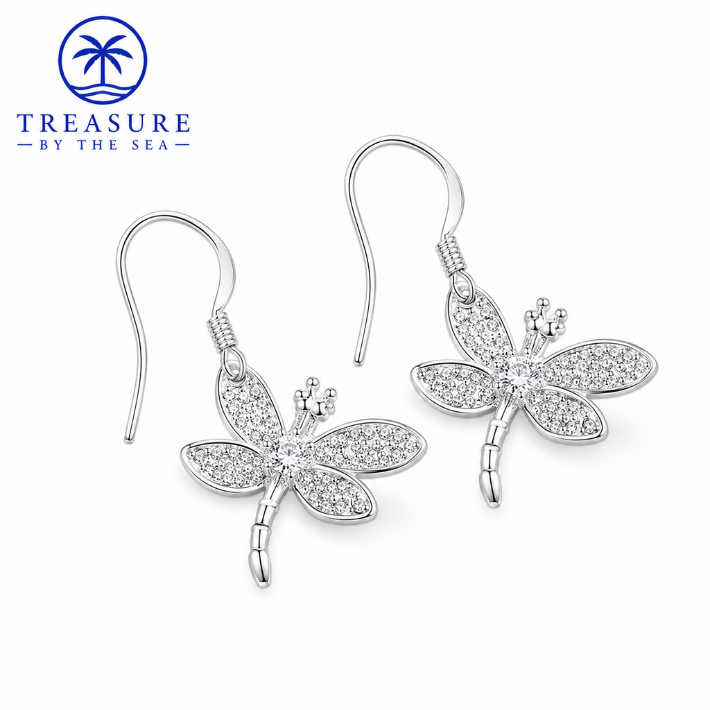 Sterling Silver Crystal Dragonfly Earrings