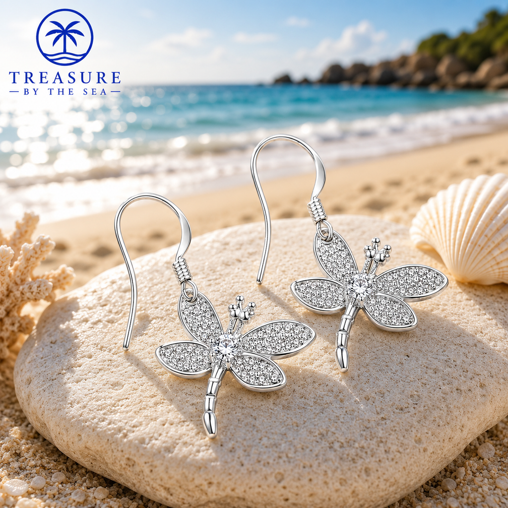 Sterling Silver Crystal Dragonfly Earrings