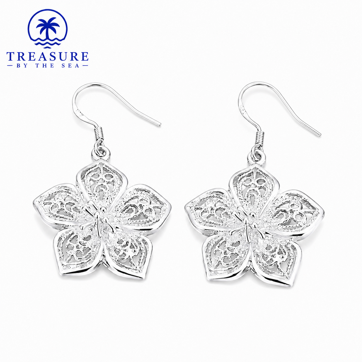 Silver Floral Drop Earrings