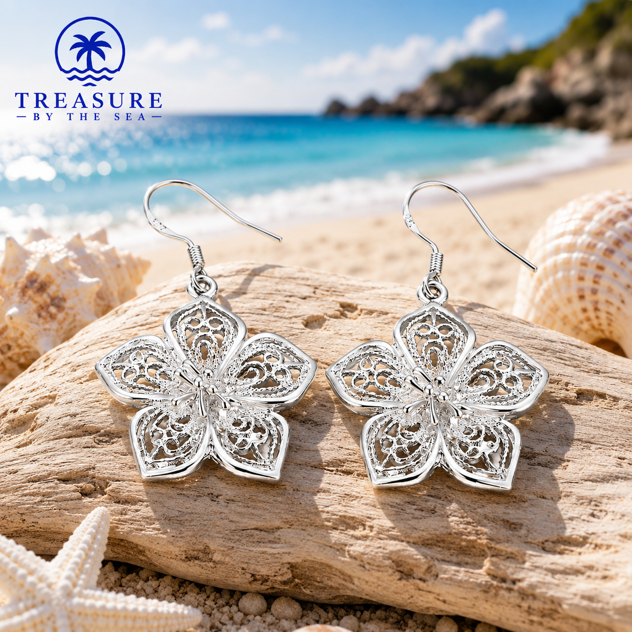 Silver Floral Drop Earrings