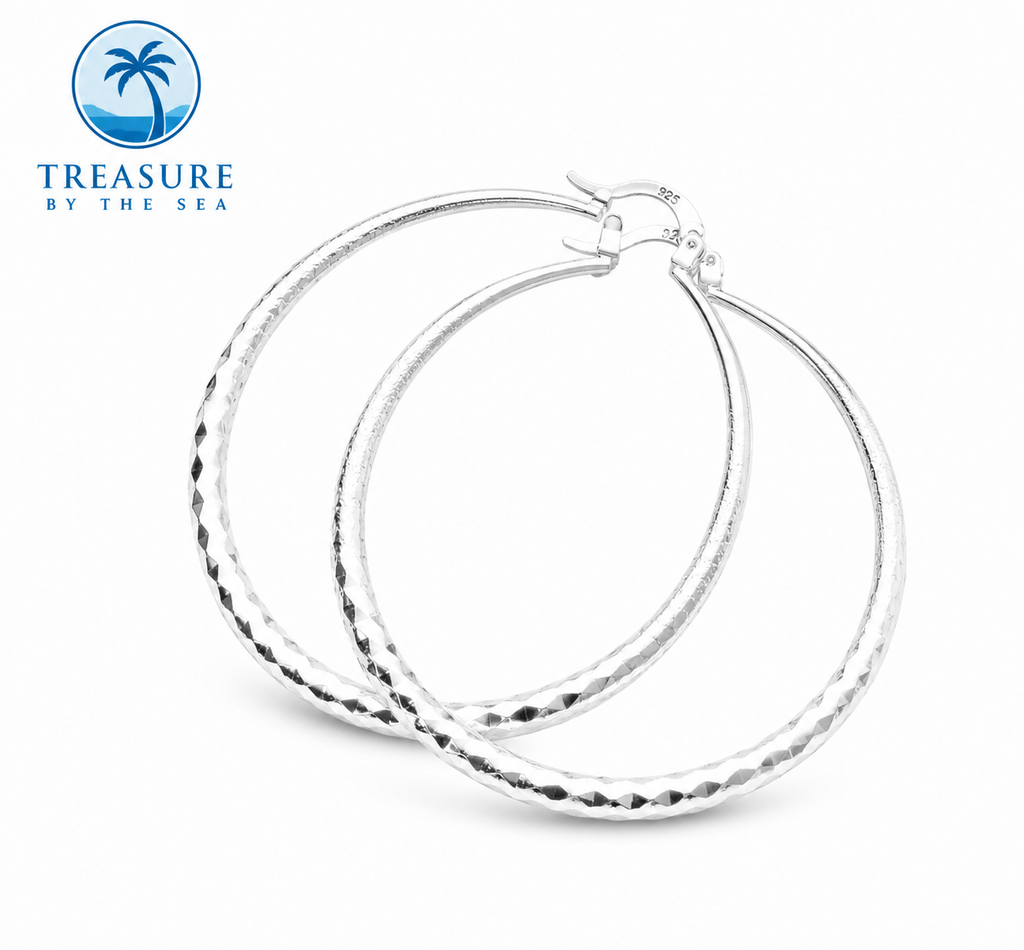 Silver Textured Hoop Earrings