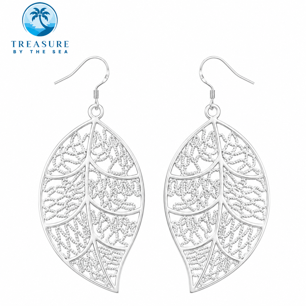 Sterling Silver Large Leaf Earrings