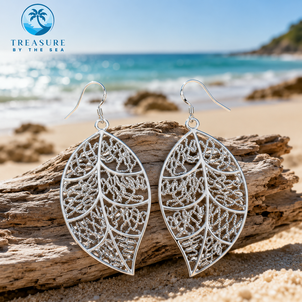 Sterling Silver Large Leaf Earrings