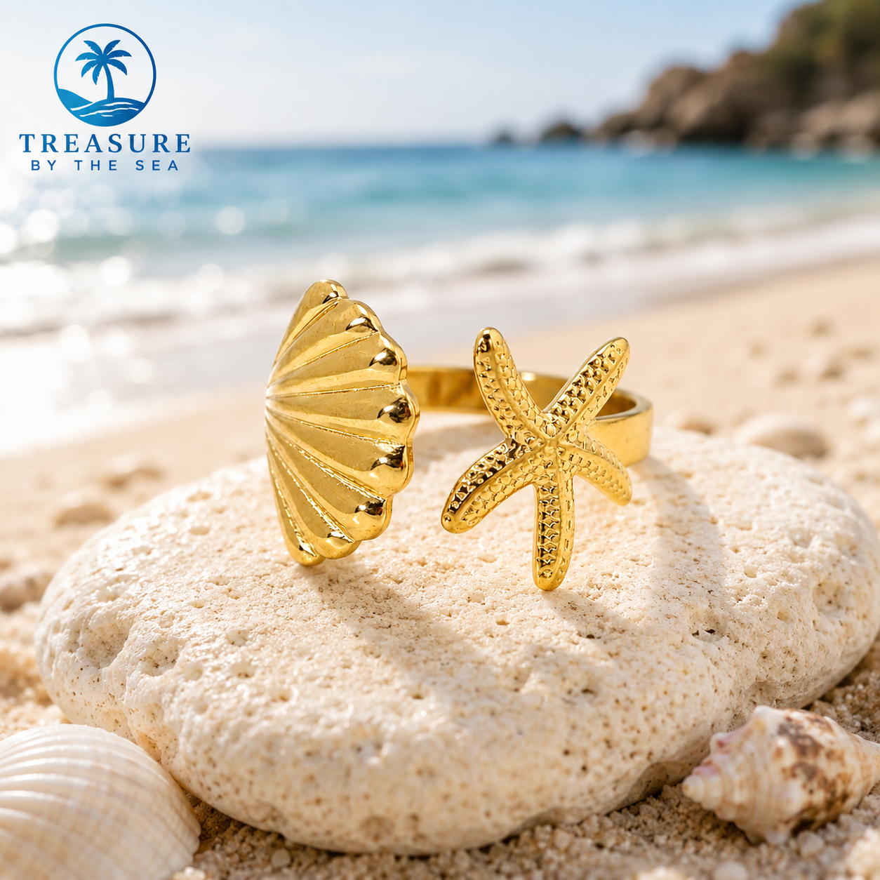 Coastal Stafish & Seashell Ring
