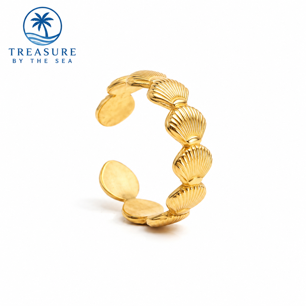 Golden Seashell Adjustable Ring