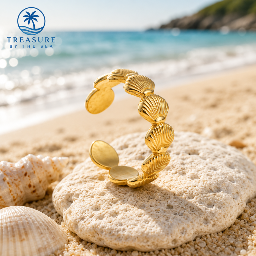 Golden Seashell Adjustable Ring