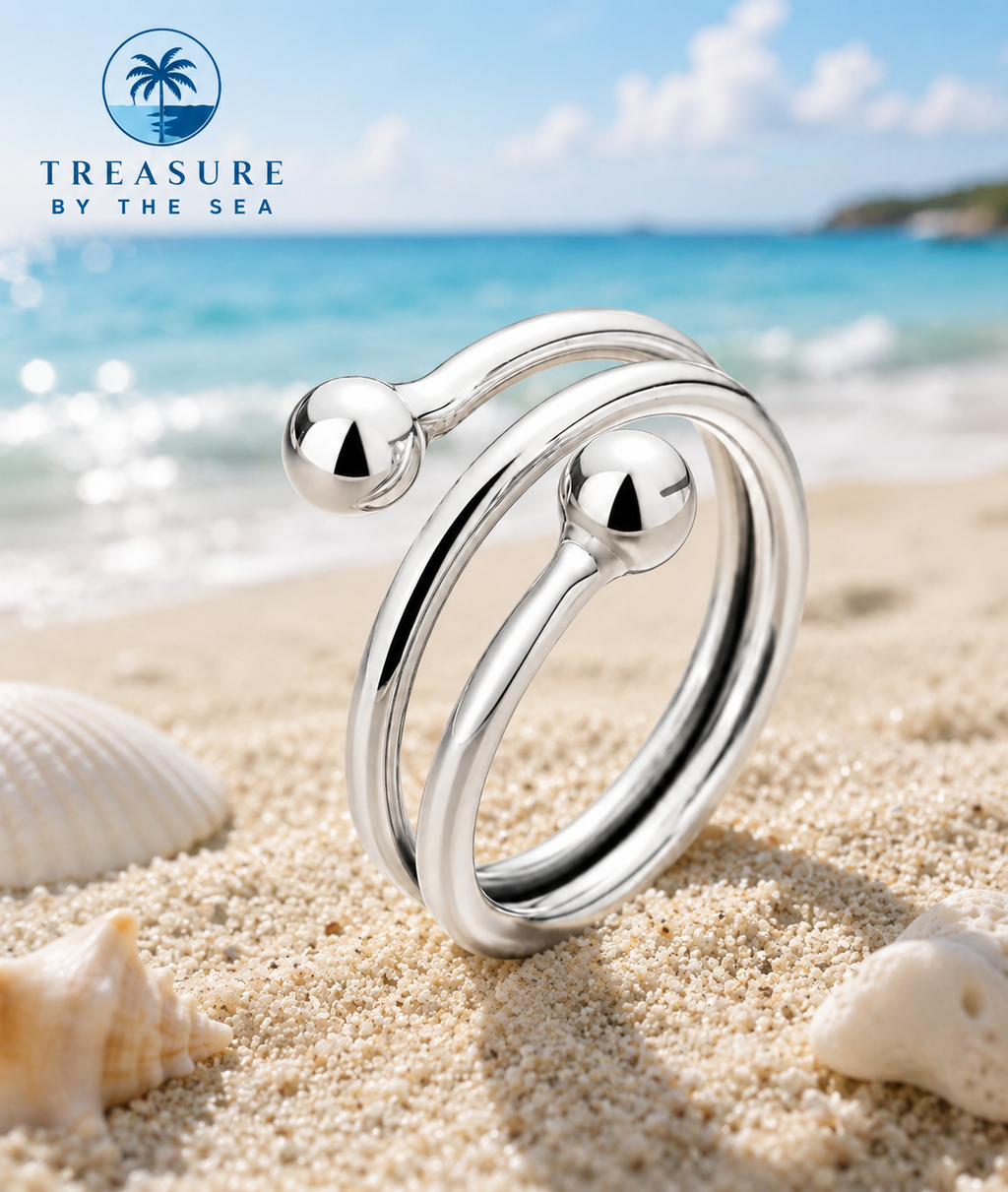 Silver Ocean Tide Wrap Ring Adjustable