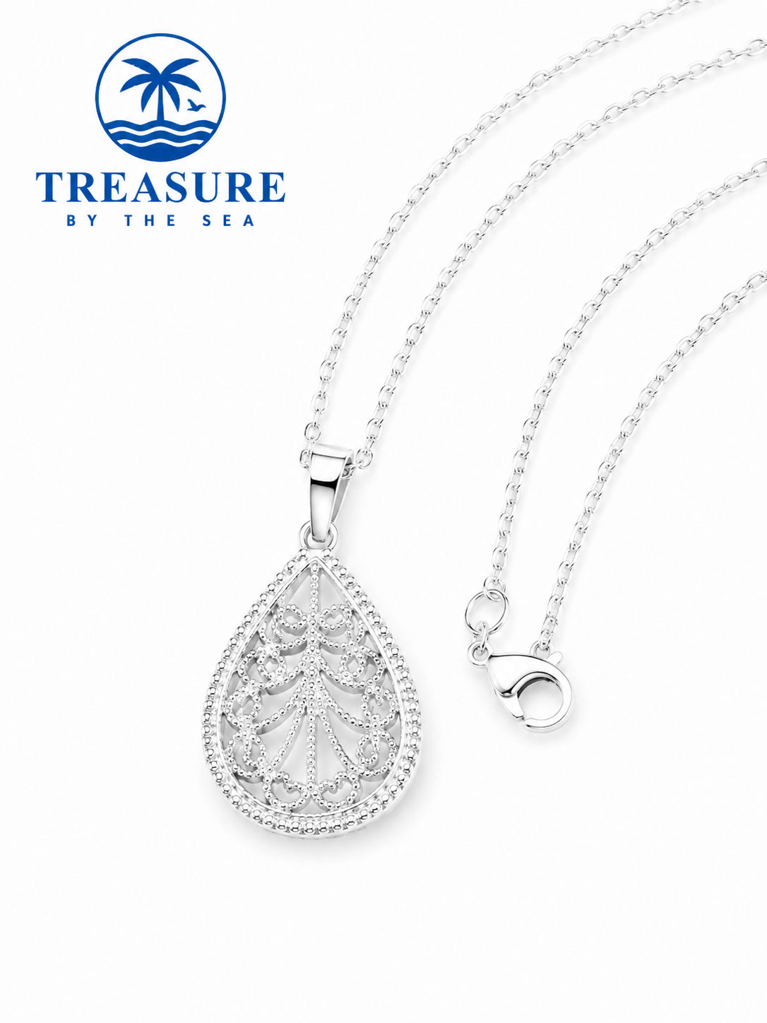 Coastal Filagree Teardrop Neclace Sterling Silver