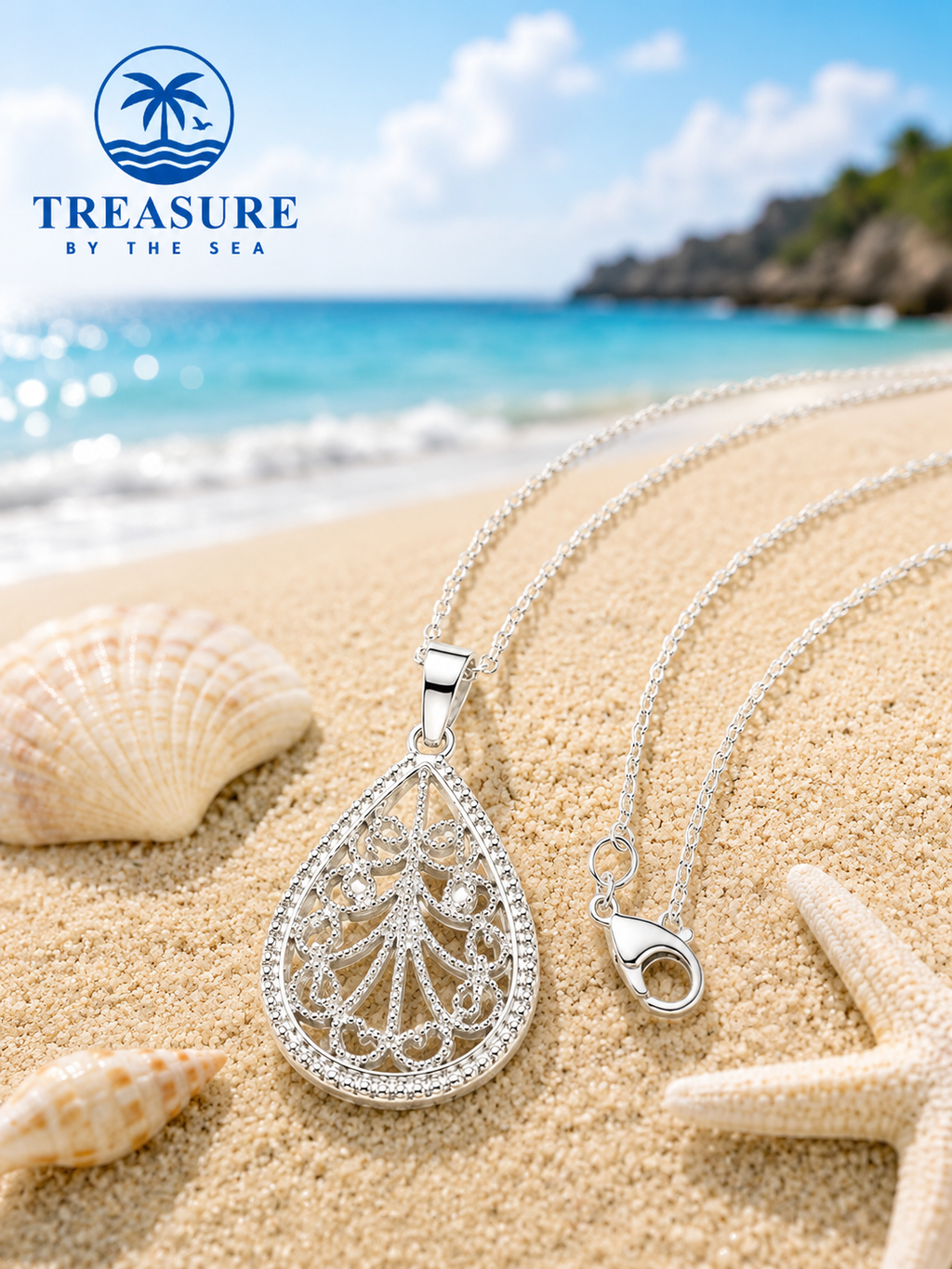 Coastal Filagree Teardrop Neclace Sterling Silver