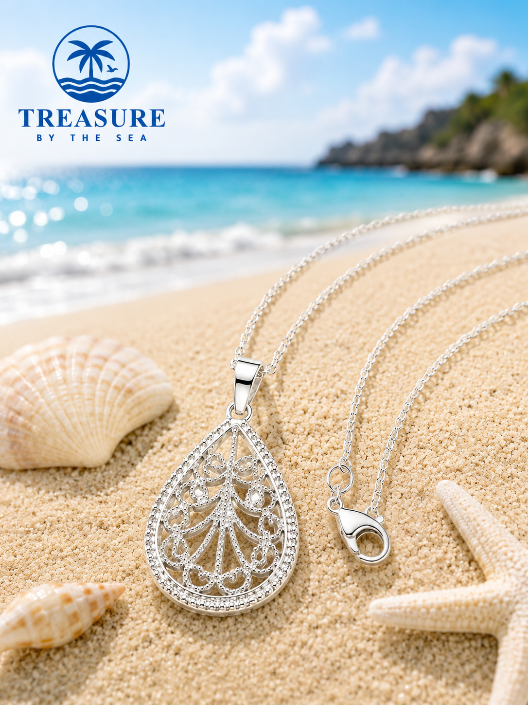 Coastal Filagree Teardrop Neclace Sterling Silver