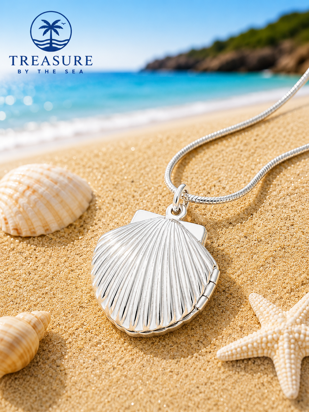 Coastal Shell Locket Necklace Sterling Silver