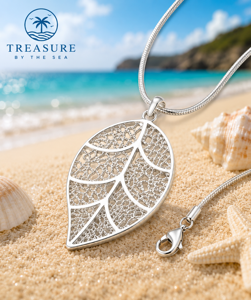 Ocean Leaf Necklace Sterling Silver Necklace